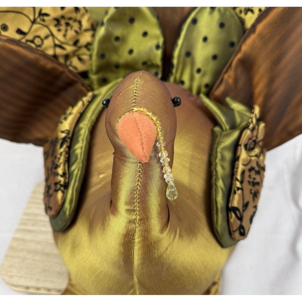 Decorative Turkey Plush Shiny Satin Fabric Fall Floral Thanksgiving Decor 15x18 - Picture 2 of 14